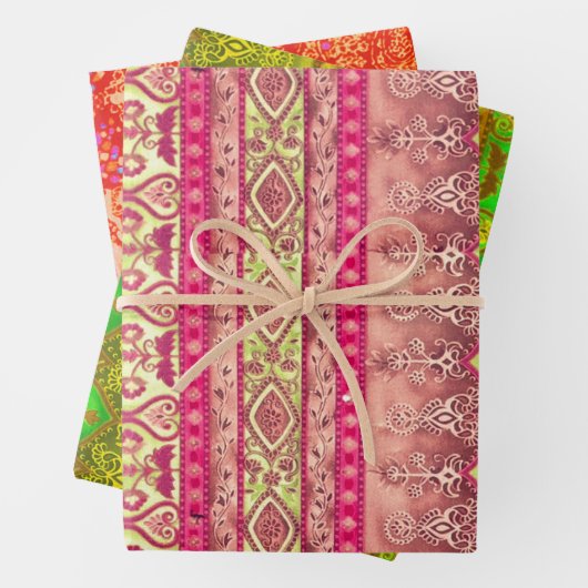 Agra und Suthep in grün, gold und ziegelrot Geschenkpapier Set (Beispiel)