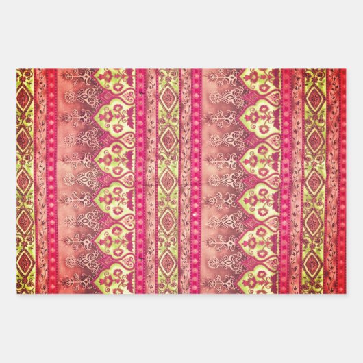 Agra und Suthep in grün, gold und ziegelrot Geschenkpapier Set (Vorderseite)