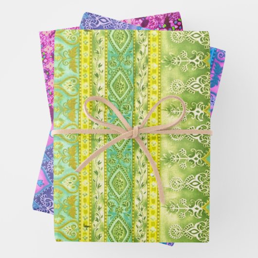 Agra und Suthep in grün, lila und Maron Geschenkpapier Set (Beispiel)