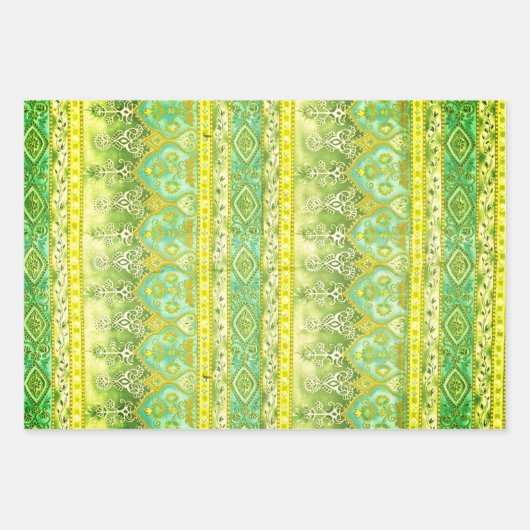 Agra und Suthep in grün, lila und Maron Geschenkpapier Set (Vorderseite)