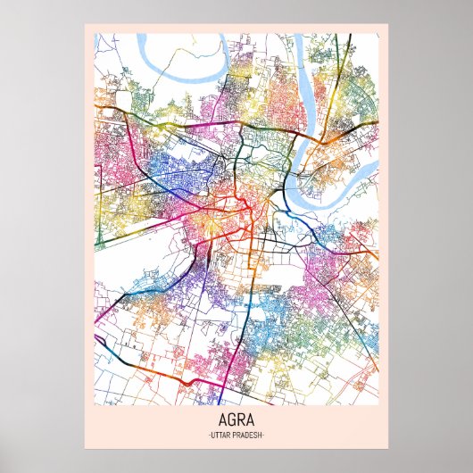 Agra Uttar Pradesh Stadtplan Poster (Vorne)