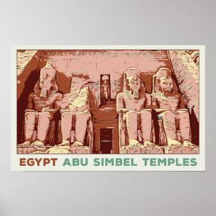 Ägypten, Abu Simbel Tempel Illustration Postcard Poster