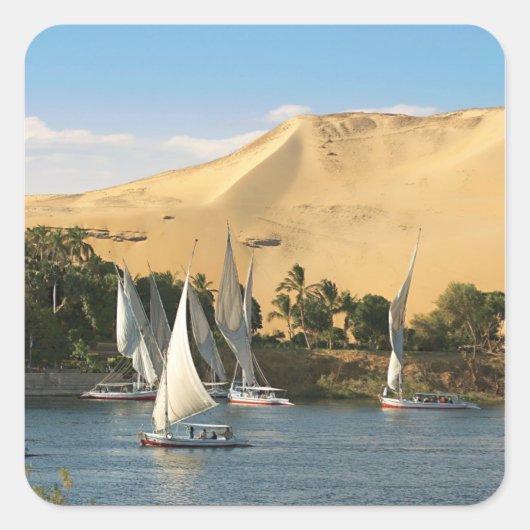 Ägypten, Assuan, Nile River, Felucca Segelboote, 2 Quadratischer Aufkleber (Vorderseite)