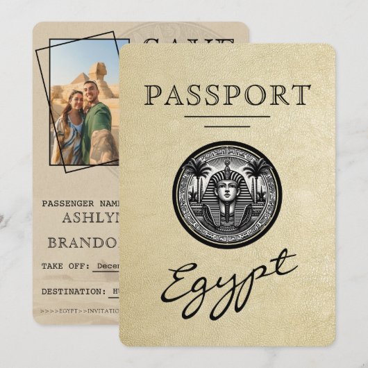Ägypten Champagner Hochzeit Passport Save the Date (Vorne/Hinten)