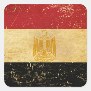 Ägypten-Flagge Vintage-Grunge-Design Quadratischer Aufkleber