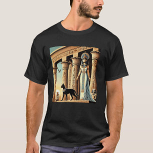 Ägypten Königin Katze Auf Tempeltreppe Mit Säulen T-Shirt