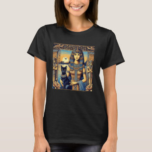 Ägypten Königin Steht Mit Katze Tempel Hieroglyphe T-Shirt