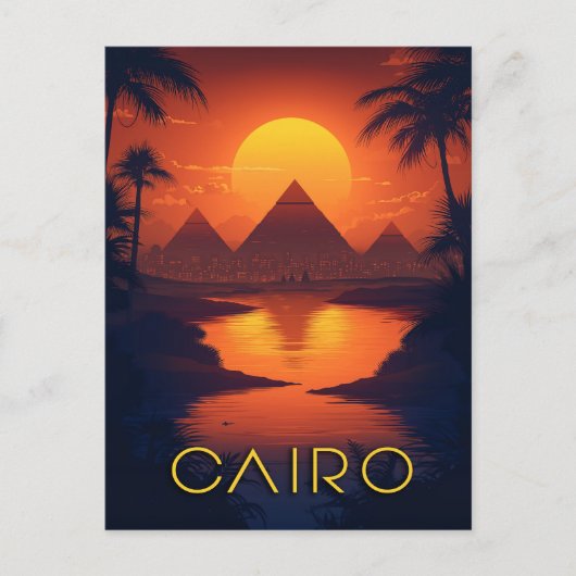 Ägypten Sonnenuntergang: Pyramiden und Nile River Postkarte (Vorderseite)