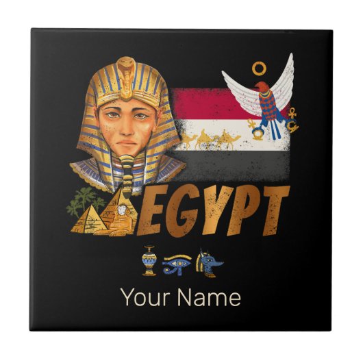 Ägypten Vintage Pharao-Flagge und Pyramiden Souven Fliese (Vorderseite)
