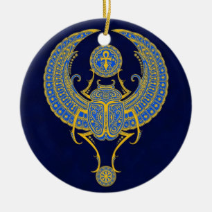 Ägypter Winged Scarabäus, blau Keramikornament