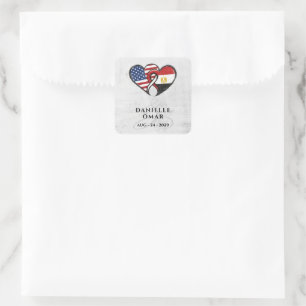 Ägyptisch-amerikanische Herzflaggen-Hochzeit Quadratischer Aufkleber