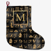 Ägyptisch-goldene Hieroglyphen auf schwarzem Monog Großer Weihnachtsstrumpf (Vorderseite)