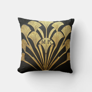 Ägyptisch inspirierte schwarz-goldene Art Deco 40 Kissen