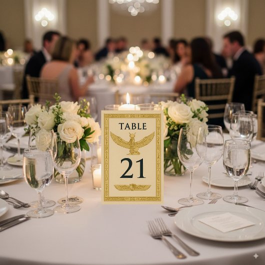 Ägyptisch Winged Sun & Ankh - bearbeitbar Tischnummer