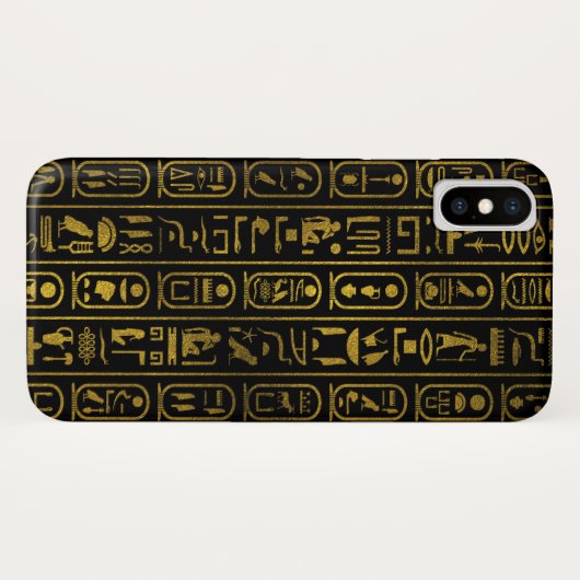 Ägyptische alte Goldhieroglyphen auf Schwarzem Case-Mate iPhone Hülle (Rückseite (Horizontal))