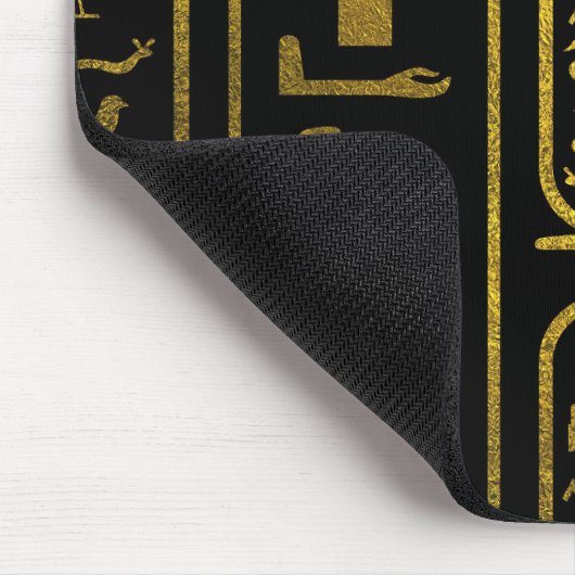Ägyptische alte Goldhieroglyphen auf Schwarzem Mousepad (Ecke)