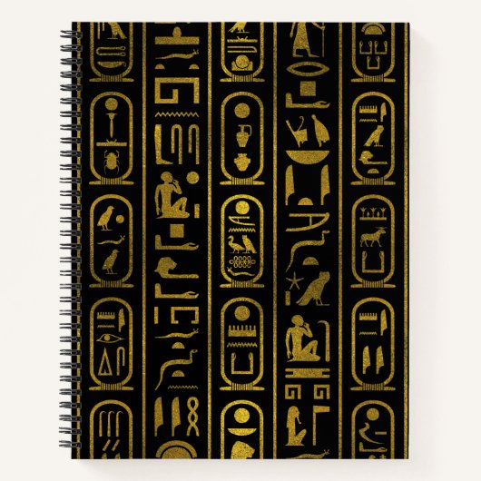 Ägyptische antike GoldHieroglyphen auf schwarz Notizblock (Vorderseite)