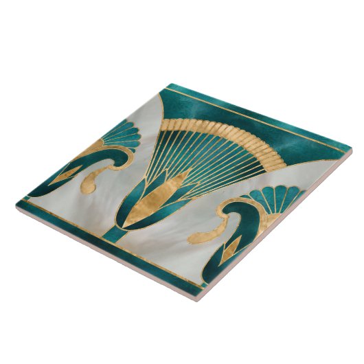Ägyptische Blumengrenze - Aquamarine und Gold Fliese (Seite)