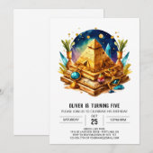 Ägyptische Elegance Wasserfarbe Pyramiden Geburtst Einladung (Vorne/Hinten)