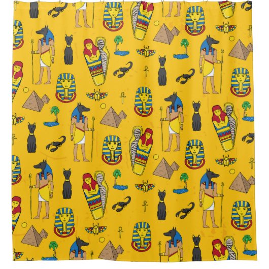 Ägyptische Elemente, Anubis, Pyramidenmuster. Duschvorhang (Vorderseite)