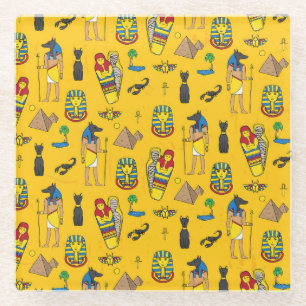 Ägyptische Elemente, Anubis, Pyramidenmuster. Glasuntersetzer
