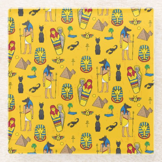 Ägyptische Elemente, Anubis, Pyramidenmuster. Glasuntersetzer (Vorderseite)