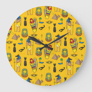 Ägyptische Elemente, Anubis, Pyramidenmuster. Große Wanduhr