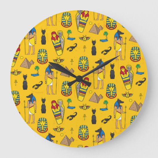 Ägyptische Elemente, Anubis, Pyramidenmuster. Große Wanduhr (Vorderseite)