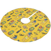 Ägyptische Elemente, Anubis, Pyramidenmuster. Polyester Weihnachtsbaumdecke (Schrägansicht)