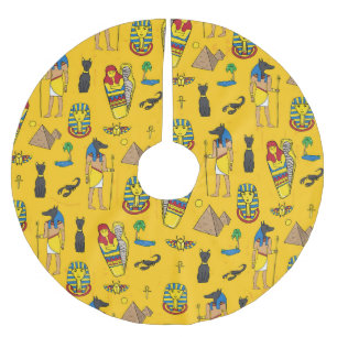 Ägyptische Elemente, Anubis, Pyramidenmuster. Polyester Weihnachtsbaumdecke