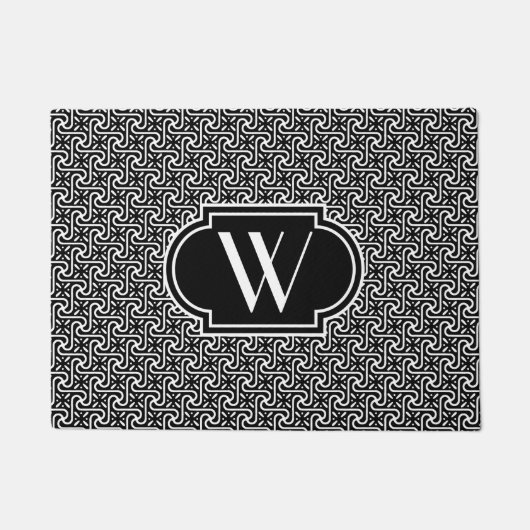 Ägyptische Fliese schwarz und weiß mit Monogramm Fußmatte (Vorderseite)