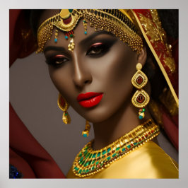 Ägyptische Frau Exotisches Kopftuch goldblau Poster