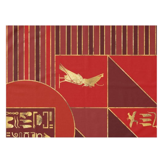 Ägyptische Geometrie Art Deco Rot und Gold Tischdecke (Vorderseite (Horizontal))