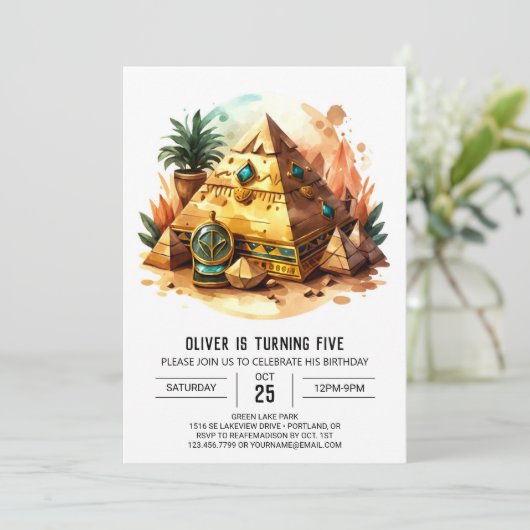Ägyptische Gold-Pyramiden zum Geburtstag Einladung (Stehend Vorderseite)