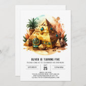 Ägyptische Gold-Pyramiden zum Geburtstag Einladung (Vorne/Hinten)