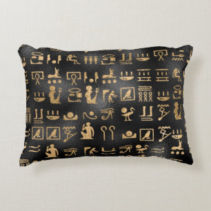 Ägyptische goldene Hieroglyphen auf schwarz Dekokissen