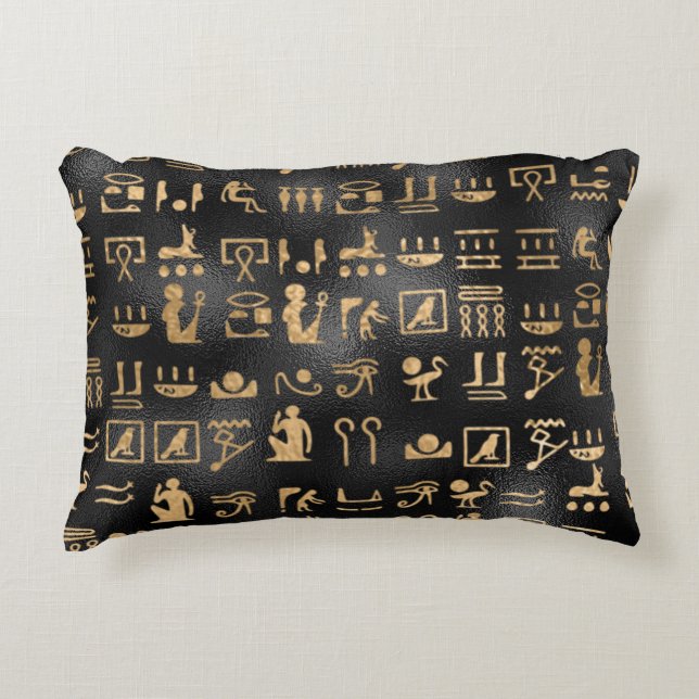 Ägyptische goldene Hieroglyphen auf schwarz Dekokissen (Vorderseite)