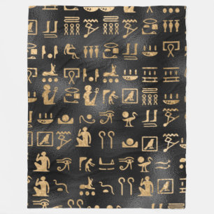 Ägyptische goldene Hieroglyphen auf schwarz Fleecedecke