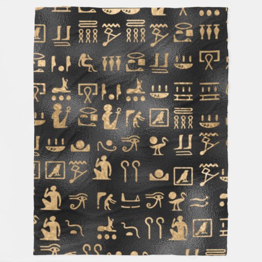 Ägyptische goldene Hieroglyphen auf schwarz Fleecedecke (Vorderseite)