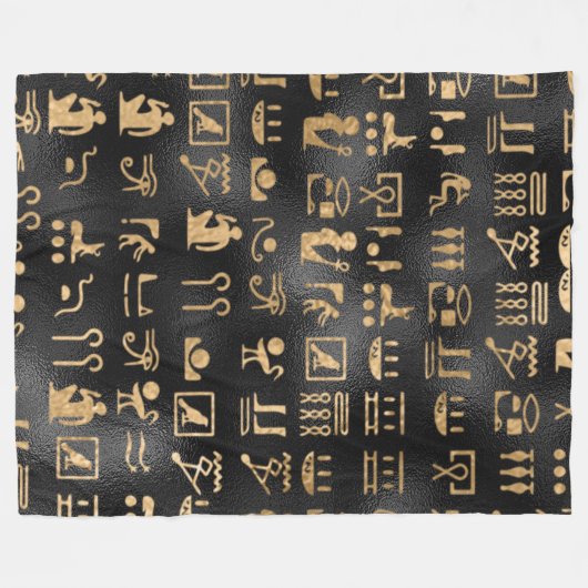 Ägyptische goldene Hieroglyphen auf schwarz Fleecedecke (Vorderseite (Horizontal))