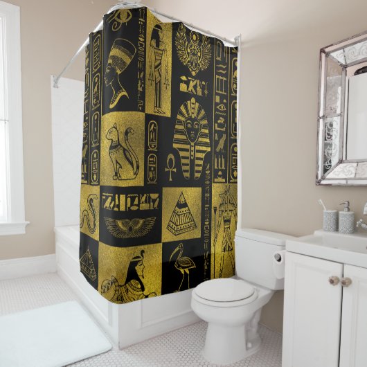 Ägyptische Goldhieroglyphen- und -symbolcollage Duschvorhang (Beispiel)