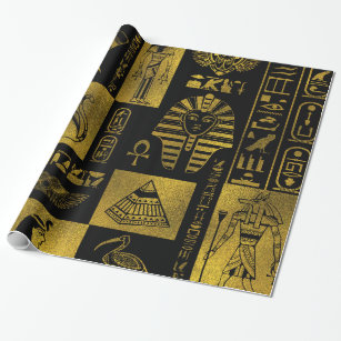 Ägyptische Goldhieroglyphen- und -symbolcollage Geschenkpapier
