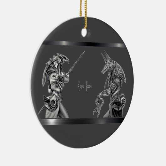 Ägyptische Götter auf Grau Keramik Ornament (Rechts)