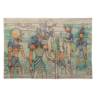 Ägyptische Götter auf Leinwand Tischset