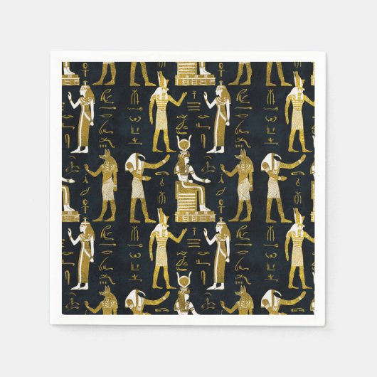 Ägyptische Götter Gold und Weiß auf dunklem Glas Serviette (Vorderseite)