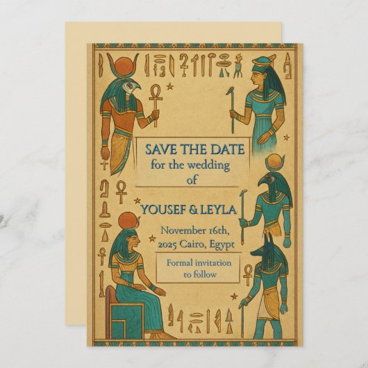 Ägyptische Götter Hieroglyph Gold Save the Date (Vorne/Hinten)