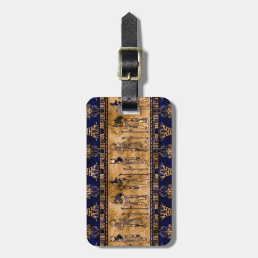 Ägyptische Götter und Ziergrenze - blaues Gold Gepäckanhänger (Vorderseite vertikal)
