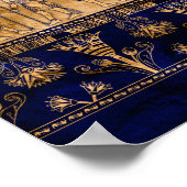 Ägyptische Götter und Ziergrenze - blaues Gold Poster (Ecke)