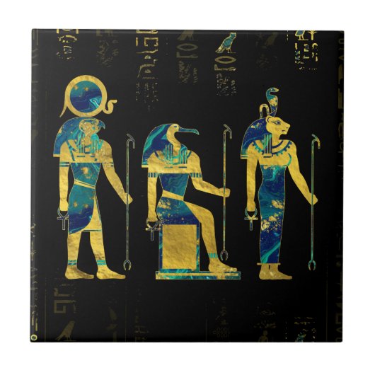 Ägyptische Gottheiten auf Hieroglyphen Gold und Fliese (Vorderseite)