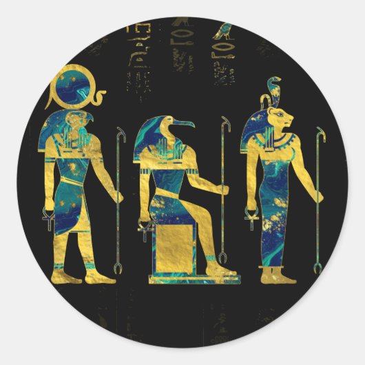 Ägyptische Gottheiten auf Hieroglyphen Gold und Ma Runder Aufkleber (Vorderseite)